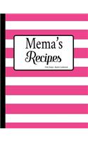 Mema's Recipes Pink Stripe Blank Cookbook