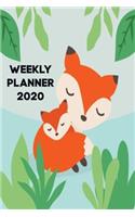Weekly Planner 2020: Cute baby Fox Foxes Homework Book Notepad Notebook Composition and Journal Gratitude Dot Diary