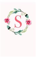 S: 110 Sketchbook Pages - Monogram Sketch Notebook with a Classic Light Pink Background of Vintage Floral Roses in a Watercolor Design - Personalized I