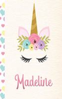 Madeline: Personalized Unicorn Journal For Girls - 8.5x11 110 Pages Notebook/Diary With Pink Name