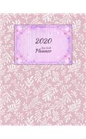 Dot Grid Planner: Pink Leaves Cover - Diary agenda half-done for you - Dotted Grid Journal with Calendar