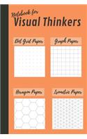 Notebook for Visual Thinkers: 100 pages 4-in-1 journal with dot grid, graph paper, hexagon paper and isometric paper for sketches and doodles in neon orange yellow