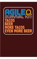Agile Survival Kit: Tacos Beer More Tacos Even More Beer: Dark Red, Orange & Blue Design, Blank College Ruled Line Paper Journal Notebook for Project Managers and Their