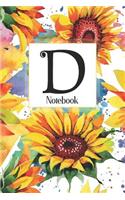 D Notebook: Sunflower Notebook Journal: Monogram Initial D: Blank Lined and Dot Grid Paper with Interior Pages Decorated With More Sunflowers: Small Purse-Sized