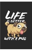 Pug Notebook: Diary Journal, Sketchbook 6x9 inches with 120 Blank Pages For Drawing, Notes, Sketches