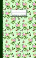 Composition Notebook: Butterflies Flowers Pattern Cover Design - College Ruled - 120 Blank Lined Pages - 8.5" X 11" - Matte Finished Soft Cover
