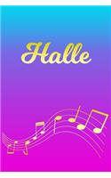 Halle: Sheet Music Note Manuscript Notebook Paper - Pink Blue Gold Personalized Letter H Initial Custom First Name Cover - Musician Composer Instrument Com