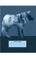 Wolf Silhouette Forest Composition Notebook: College Ruled, 7.44 X 9.69, Midnight Blue Misty Foggy Forest Scene in Wolf