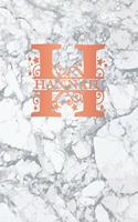 Hannah: Personalized Journal Notebook for Women or Girls. Monogram Initial H with Name. White Marble & Rose Gold Cover. 8.5 X 11 110 Pages Lined Journal Pap