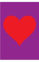 100 Page Blank Notebook - Red Heart on Purple: Unruled; Unlined White Paper; 6" x 9"; 15.2 cm x 22.9 cm; 50 Sheets; Page Numbers; Table of Contents; Diary; Journal; Glossy Cover; Love; Luv