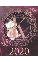 2020 Weekly Planner - Monogram Initial "K": 12-Month Large Print Rose Gold Glitter Purple Letter-Sized A4 Schedule Organizer by 52 Week Cornell Notes Monthly Calendar Designed in USA floral pu(11 2020 Rose Gold Glitter)