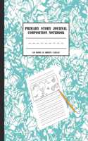 Primary Story Journal Composition Notebook: Grades K-2 Dashed Midline and Picture Space Journal: Turquoise Blue Abstract Marble Pattern