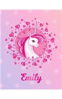 Emily: Unicorn Large Blank Primary Sketchbook Paper - Pink Purple Magical Horse Personalized Letter E Initial Custom First Name Cover - Drawing Sketch Book