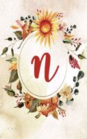 Notebook 6"x9", Letter N, Orange Green Floral Design: (14 Letter/Initial N - Orange Green Floral Design Notebook 6"x9" Alphabet)