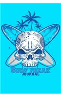Surf freak JOURNAL DOT GRID STYLE NOTEBOOK: 6x9 inch daily bullet notes on dot grid design creamy colored pages with cool skull and surf board on blue cover