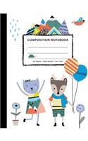 Composition Notebook: Whimsical Woodland Animals Boho SOFT Cover Wide Ruled Copy Book Cute Marble Kids Girls Back To School Supplies, Elementary Student Teacher Lined Jou