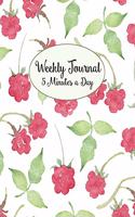 Weekly Journal 5 Minutes A Day: Daily Reflections and Weekly Summary For Busy People or Beginner Journaling or Diary Keeping, Red Watercolor Flowers Cover
