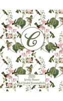 2020 Weekly Planner - Red Headed Hummingbirds - Personalized Letter C - 14 Month Large Print