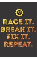 Notebook for car auto mechanic tuner and racer break it