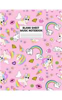 Blank Sheet Music Notebook: Cute Unicorn Matte Cover Design with 110 Pages White Paper Interior for Musician Students and Professionals Playing Piano, Ukelele, Mandolin and oth