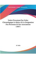 Notice Presentant Par Ordre Chronologique Le Releve Et La Designation Des Personnes Et Des Associations (1867)