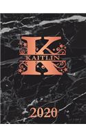 Kaitlin: 2020. Personalized Name Weekly Planner Diary 2020. Monogram Letter K Notebook Planner. Black Marble & Rose Gold Cover. Datebook Calendar Schedule