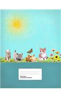Wide Ruled Composition Notebook: Writing Book Journal, Soft Cover, Blank Lined Paper, 200 Pages, Cute Animal Designs Cats and Kittens for Kids Blue
