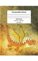 Composition Book: Fantasy, Cartoon, Dragon Design, Wide Ruled School Notebook, 100 pages, 7.44"x9.69"