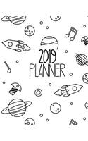 2019 Planner: Black and White Space Doodles