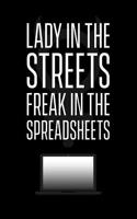 Lady in the Streets Freak in the Spreadsheets: Funny Gift Notebook for Woman Accountant / Book Keeper. 6 X 9 Lined Notebook. 150 Pages