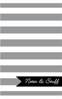 Notes & Stuff - Lined Notebook with French Grey Striped Pattern Cover