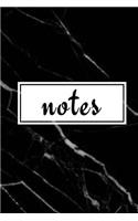 Notes: (6 x 9) Notebook, Diary, Daily Journal, 150 Lined Pages, Smooth Matte Black Marble Cover