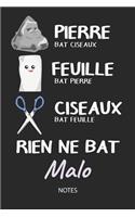 Rien ne bat Malo - Notes: Noms Personnalisé Carnet de notes / Journal pour les garçons et les hommes. Kawaii Pierre Feuille Ciseaux jeu de mots. Fournitures scolaires, premie