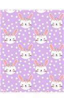 Spring Bunny Notebook: Cute Lavender Lined Composition Journal - Happy Pink & White Easter Bunnies Diary - Polka Dot Purple Rabbit Notepad with Lines - Non Candy Easter Ba