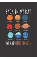 Notebook: Back in my Day We had Nine Planets - Funny Pluto 9th Planet Celestial Objects Astronomy Lined Journal