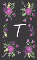T: T Monogram Notebook, Letter T Initial Monogram, for Kids, Girls & Women - Pink Floral with letter T glossy and smooth finish cover, (6 x 9) 120 page