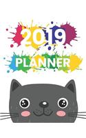 2019 Planner: Daily Weekly & Monthly Calendar Schedule Organizer Cat
