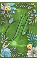 Watercolor Flower Monogram Journal: Monogrammed Cover College Ruled Notebook Composition Book Diary Letter H