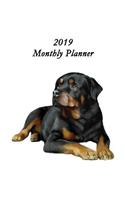 2019 Monthly Planner: Rottweiler Portrait Cover - Includes Major U.S. Holidays and Sporting Events