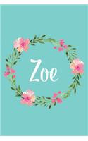 Zoe: Personalized Name Floral Composition Notebook Journal for Girls and Women