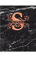 Sophia: Personalized Journal Notebook for Women or Girls. Monogram Initial S with Name. Black Marble & Rose Gold Cover. 8.5 X 11 110 Pages Lined Journal Pap