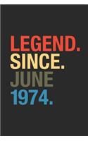 Legend Since June 1974: Dotted Bullet Grid Notebook - Journal for June Birthday Gift Idea