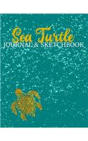 Sea Turtle Journal & Sketchbook: Teal Aqua Splash Gold Sea Turtle Mandala Pattern Design Cover