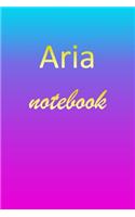 Aria: Blank Notebook - Wide Ruled Lined Paper Notepad - Writing Pad Practice Journal - Custom Personalized First Name Initial A Blue Purple Gold - Taking 