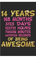 14 Years Of Being Awesome: Blank Lined Journal, Glitter Happy 14th Birthday, Notebook Diary, Logbook, Perfect Gift For 14 Year Old Boys And Girls