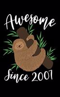 Awesome Since 2007: Happy Birthday Notebook For 12 Year Old Boy Girl - 6x9 Unique Diary - 100 Blank Lined Pages - Cute Composition Book (Sloth Birthday Gift)