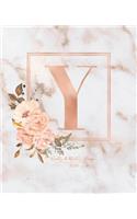 Weekly & Monthly Planner 2020 Y: Pink Marble Rose Gold Monogram Letter Y with Pink Flowers (7.5 x 9.25 in) Vertical at a glance Personalized Planner for Women Moms Girls and School