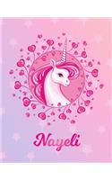 Nayeli: Unicorn Large Blank Primary Handwriting Learn to Write Practice Paper for Girls - Pink Purple Magical Horse Personalized Letter N Initial Custom Fir