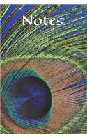 Notes: Beautiful Colorful Peacock Feather 6 X 9 Blank Lined Writing Notebook Note Pad Journal, 110 Pages