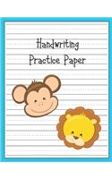 Handwriting Practice Paper: Blank Paper Notebook with Dotted Lined Sheets for K-3 Students Handwriting Workbook 100 Pages 8.5x11 Inch Cute Animal Monkey Lion Face Cover